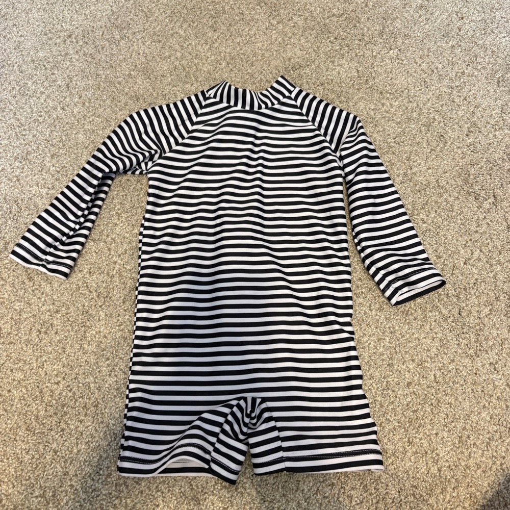 Baby One Piece Swimsuit / Rashguard Stripes Black and White Unisex Current Tyed